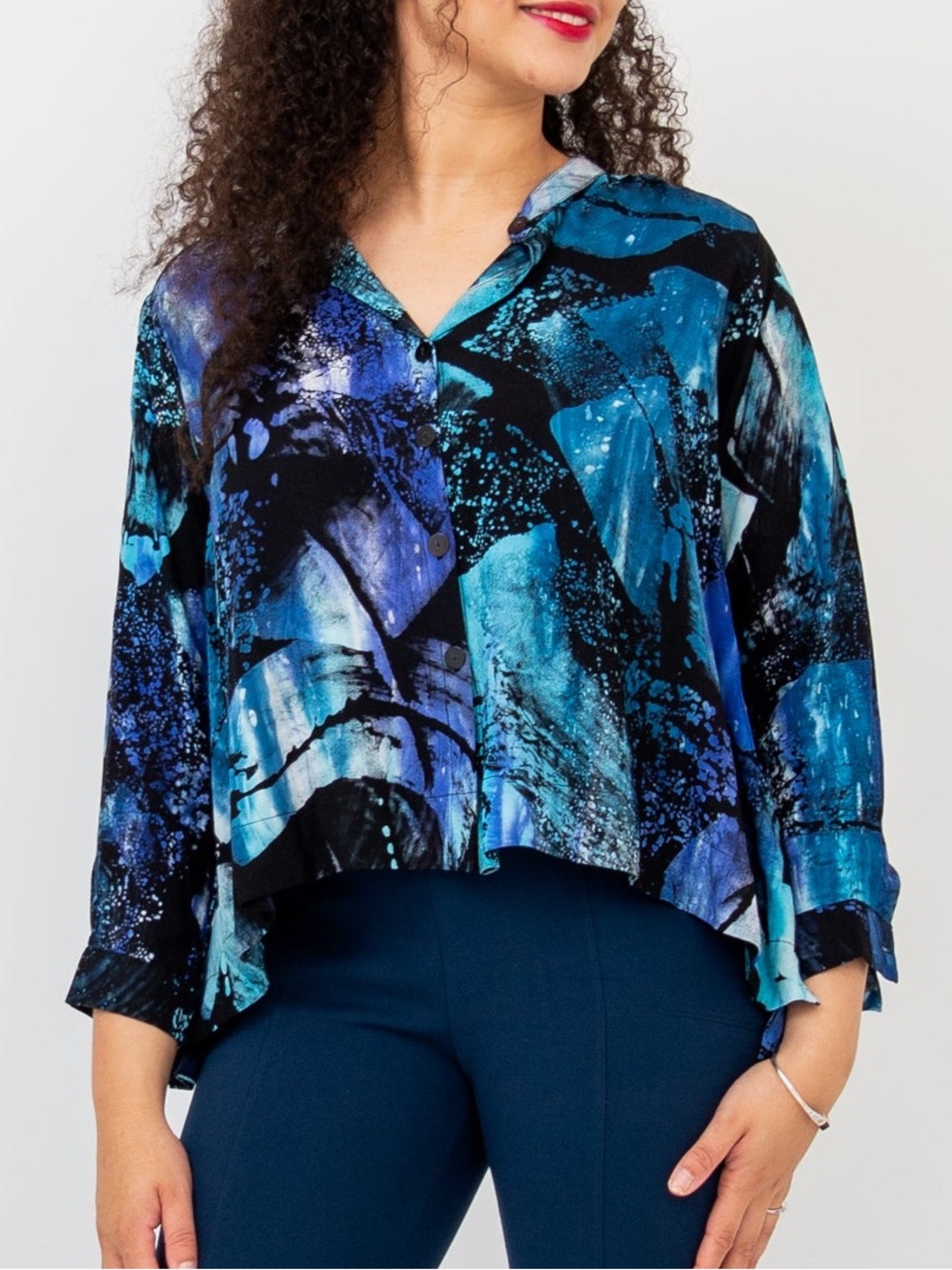 Blue Sky Clothing Co Abstract Print Blouse Women’s Medium Artsy Boho Flowy Top